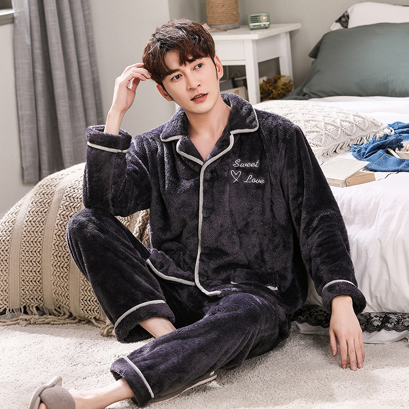 Otoño y invierno nuevos productos de doble cara de peluche de peluche polar pareja pijama de hombre grande abrigo ropa doméstica de mujer set