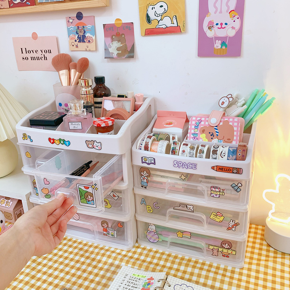 Caja de cosméticos de estilo coreano caja de almacenamiento de cosméticos de escritorio cajón de plástico caja de almacenamiento de joyas rack de almacenamiento