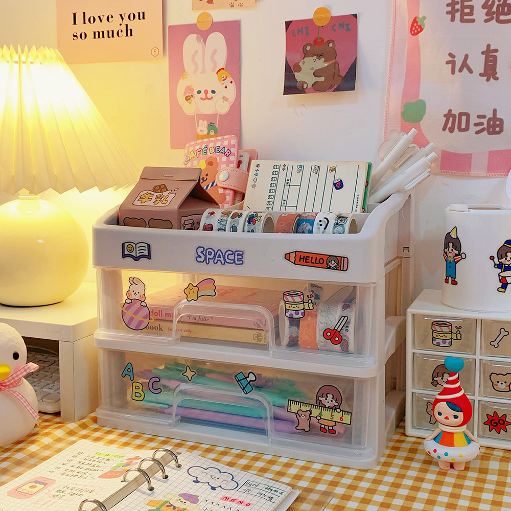 Caja de cosméticos de estilo coreano caja de almacenamiento de cosméticos de escritorio cajón de plástico caja de almacenamiento de joyas rack de almacenamiento