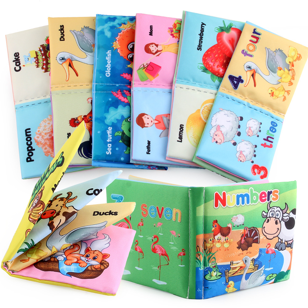 Nueva educación temprana de los niños libro de tela inglesa en tres dimensiones bebé libro de tela labrable bebé juguete fabricante de libros de palma en stock