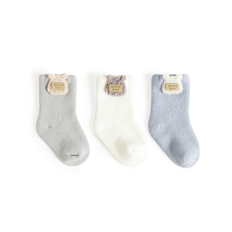 Calcetines para niños otoño e invierno cálido engrosamiento forrado de lana bebé Terry calcetines de algodón peinado de dibujos animados lindo coreano calcetines de bebé