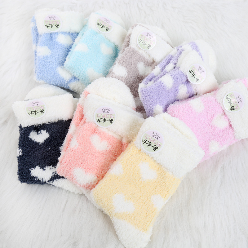 Thickened Warm Flanging Love Towel Fresh Half Velvet Socks Sleeping Women's Winter Medium Coral Velvet Socks Thickened Warm Flanging Love Towel Fresh Half Velvet Socks Sleeping Women's Winter Medium Coral Velvet Socks