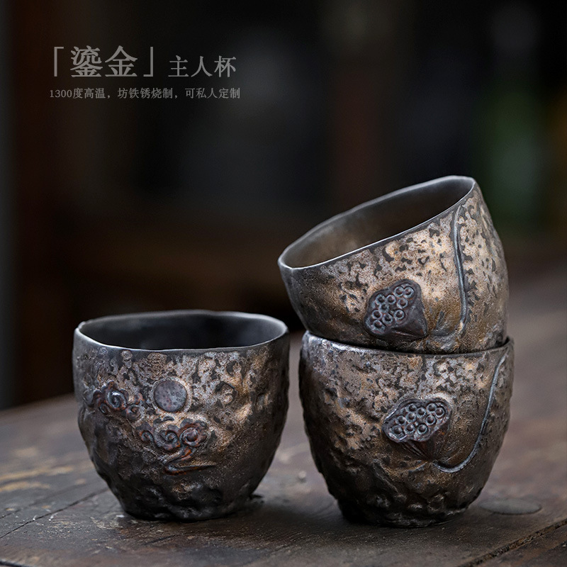 중국식 금도금 찻잔 마스터 컵 대형 세라믹 차 한 컵 창조적 인 빈티지 차 시음 컵 찻그릇 Pu'er 찻잔