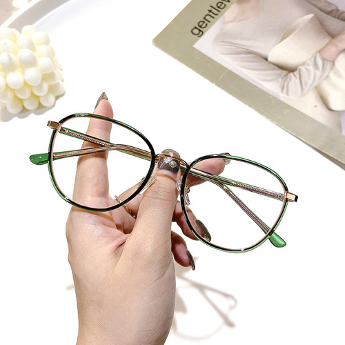 M2027 Korean Retro Slim Metal TR Hybrid Rim Eyeglass Frame for Men and Women, Simple Non-prescription Glasses, Wholesale