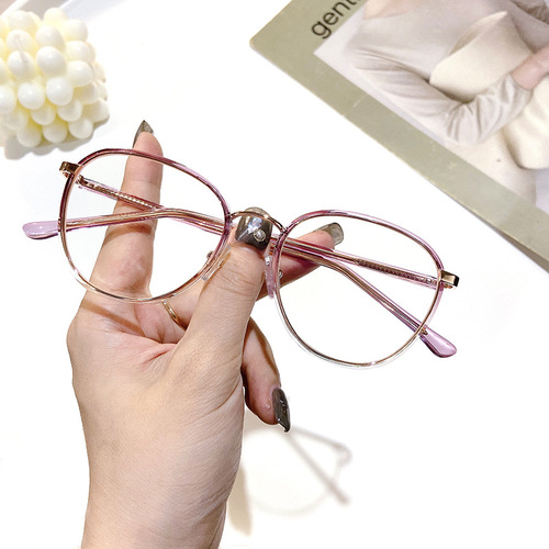 M2027 Korean Retro Slim Metal TR Hybrid Rim Eyeglass Frame for Men and Women, Simple Non-prescription Glasses, Wholesale