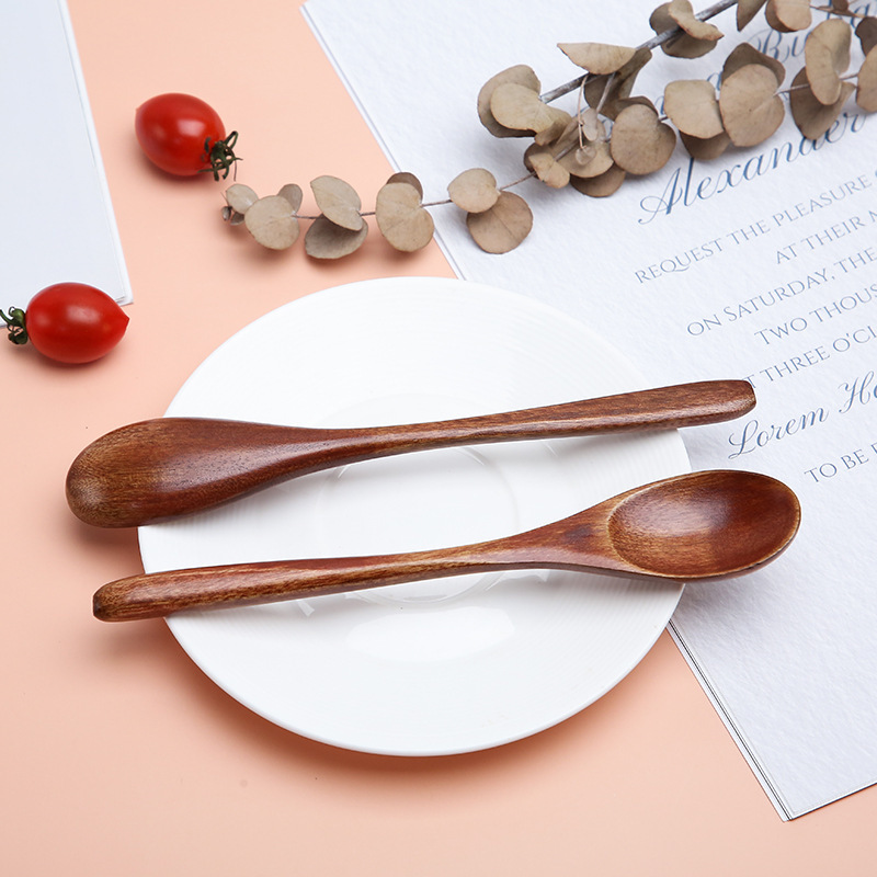Nanmu Cuchara de madera de estilo japonés vajilla para el hogar cuchara de postre cuchara de sopa de pintura grande de madera maciza cuchara de mezcla de café de miel al por mayor