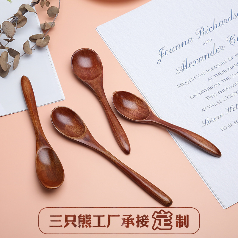 Nanmu Japanese-style wooden spoon household tableware dessert spoon solid wood large paint soup spoon honey coffee mixing spoon wholesale