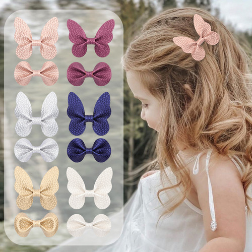 ins litchi pattern butterfly hair clip 91208 cross-border creative new children's hair accessories solid color round ear bangs clip