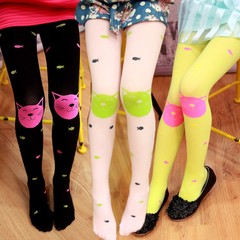 2019 Children's Spring and Autumn Velour Pantyhose with Cat and Fish Design, Cartoon Girls' Children's Stockings
