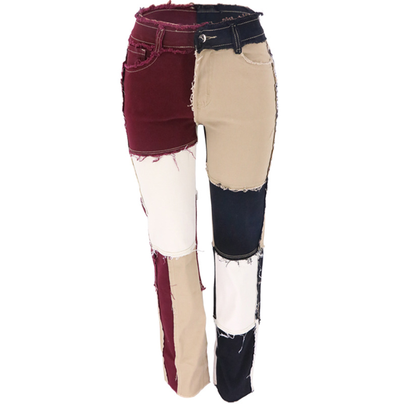 Verano nuevo europeo y americano transfronterizo en stock venta al por mayor moda cintura alta recta jeans costura Jeans para mujeres