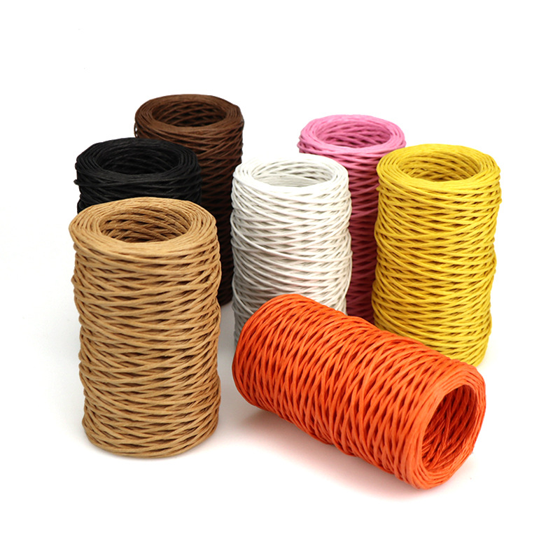 彩色带铁丝纸绳厂家现货批发1mm/2mm直径手工DIY鲜花包装捆扎纸绳