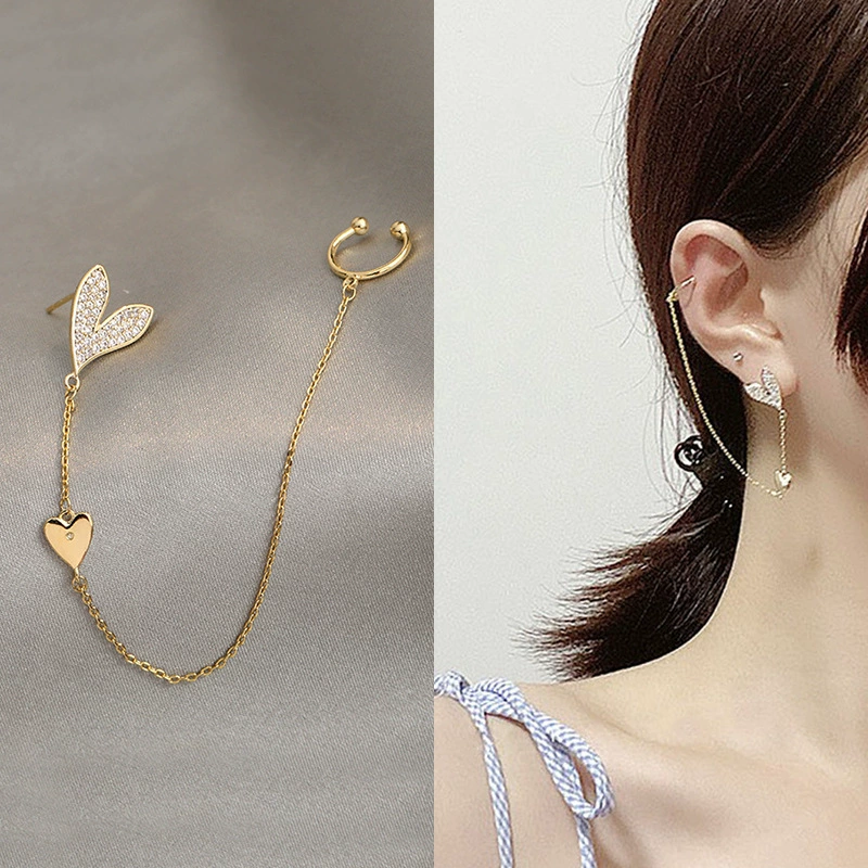 Серебряные серьги-каффы 925 пробы с цепочкой, клипсы для ушей и стержни, легковесные 0.005 кг