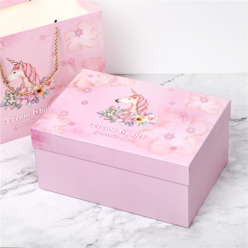粉色礼盒母亲节礼物包装盒生日礼物衣服包包围巾独角兽超大礼盒
