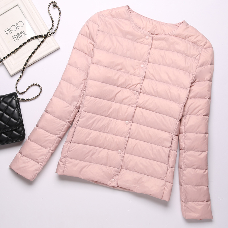Light and thin keep warm down jacket with a round collar