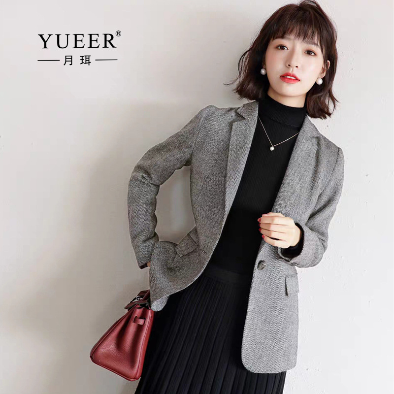 Spring New Woolen Suit Jacket ins Korean-style Commuter Herringbone Casual Suit Slim-fit Display Top