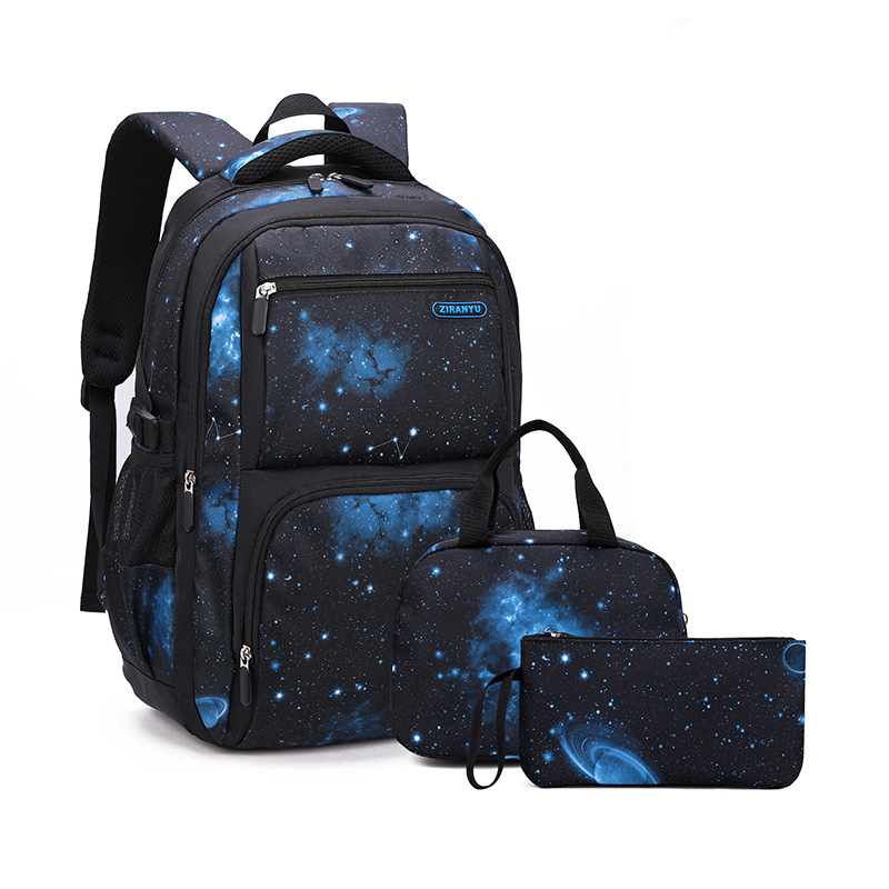 Peces naturales personalidad moda cielo estrellado escuela primaria y secundaria mochila niño 4-6 grado mochila de tres piezas