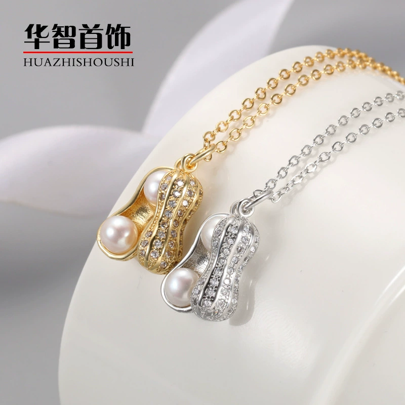 Подвеска в форме арахиса с натуральным пресноводным жемчугом, простое и стильное ожерелье для женщин, готовая заготовка для инкрустации, оптовая продажа и дропшиппинг.