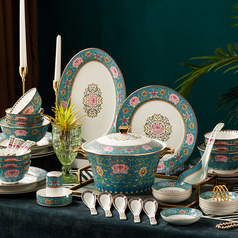 Enamel Bone China Gold-rimmed Tableware Set Jingdezhen Bowls And Dishes Single Sale Gift Box Ceramic Bowls And Plates Creative