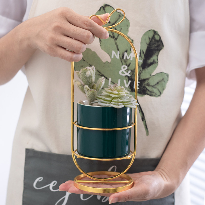 Hierro suculento soporte florero maceta cerámica chapado en oro maceta soporte planta verde flor artificial decoración del hogar