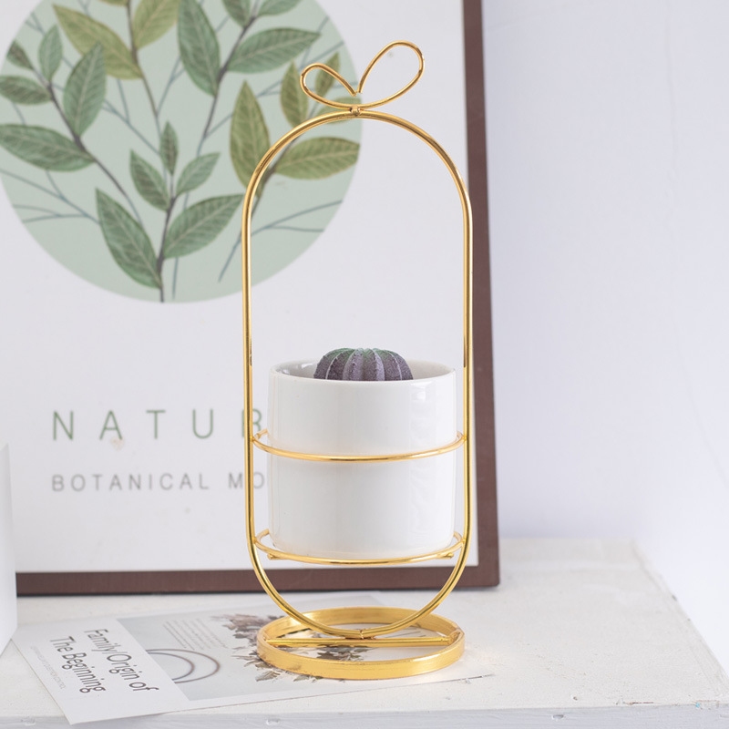 Hierro suculento soporte florero maceta cerámica chapado en oro maceta soporte planta verde flor artificial decoración del hogar