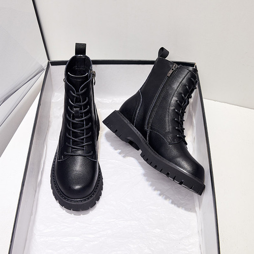 Women's boots  autumn and winter new thick-soled short boots British fashion lace-up genuine leather Martin boots boots trend