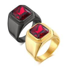 个性潮流戒指 镶嵌红色锆石潮流饰品 钛钢戒指指环泉溪水RC-321
