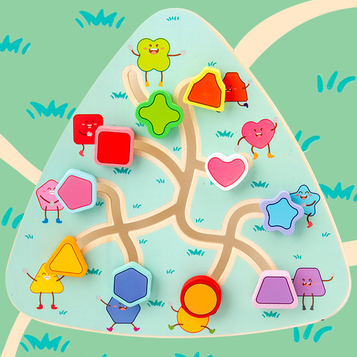 Wooden Children's Fruit Number Shape Matching Game Ocean Transportation Positioning Toy Early Education Intelligence Maze Brain Teaser