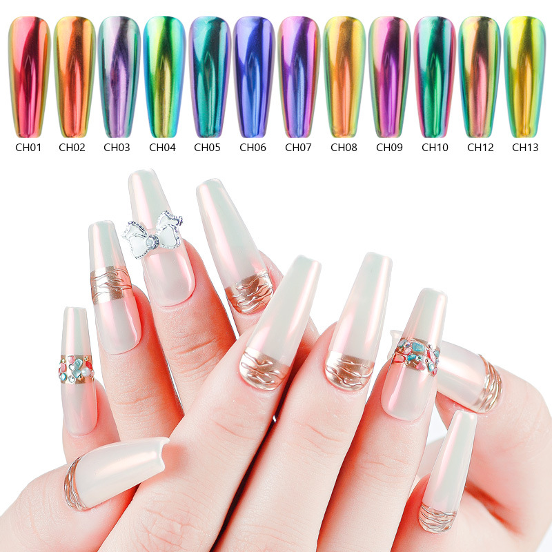 Princesa uñas belleza Arco Iris hielo polvo transparente serie gafas de sol cojín de aire pluma camaleón fantasma hielo en polvo transparente pluma mágica