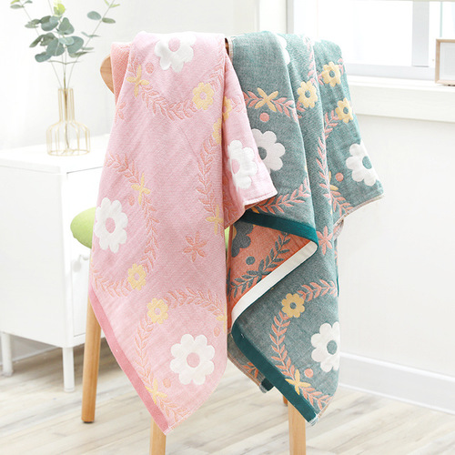 Japanese pure cotton gauze bath towel, four-layer cotton, not easy to shed, household water-absorbent adult and child wrap enlarged towel