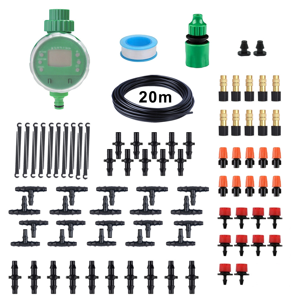 Set di irrigazione automatico a nebulizzazione per fiori, con timer, per giardino, di produzione europea e americana._voghion.com