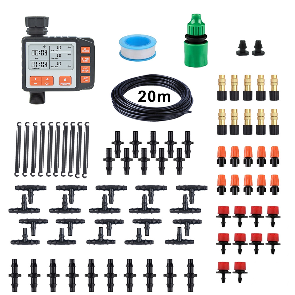 Set di irrigazione automatico a nebulizzazione per fiori, con timer, per giardino, di produzione europea e americana._voghion.com