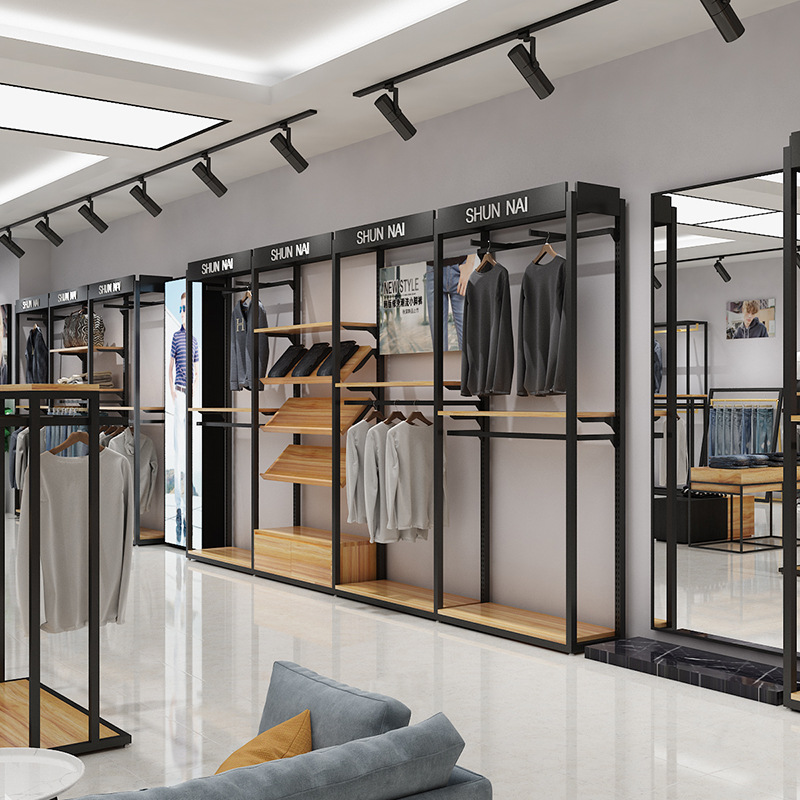 Estantes de exhibición de ropa para tienda de ropa masculina, estantes de exhibición de trajes de hierro forjado de varias capas, accesorios de exhibición de ropa