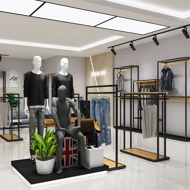 Estantes de exhibición de ropa para tienda de ropa masculina, estantes de exhibición de trajes de hierro forjado de varias capas, accesorios de exhibición de ropa