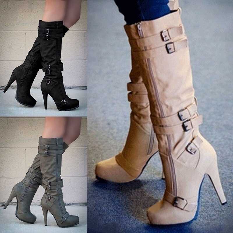 2024 Winter new women's boots high heels 40-43 plus size European and American Foreign trade cross-border foreign trade wholesale women's shoes