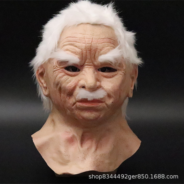 Barba blanca máscara de hombre viejo Santa Claus máscara de la cabeza cubierta de Halloween nuevo Calvo viejo hombre máscara de la peluca