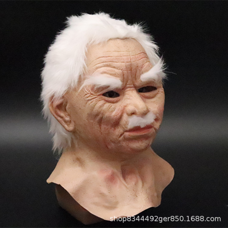 Barba blanca máscara de hombre viejo Santa Claus máscara de la cabeza cubierta de Halloween nuevo Calvo viejo hombre máscara de la peluca