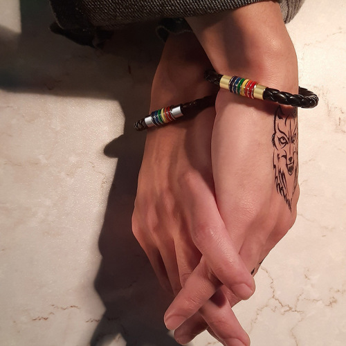 Cross-border hand jewelry European and American jewelry rainbow braided bracelet bracelet titanium steel PU leather friendship jewelry PB-004