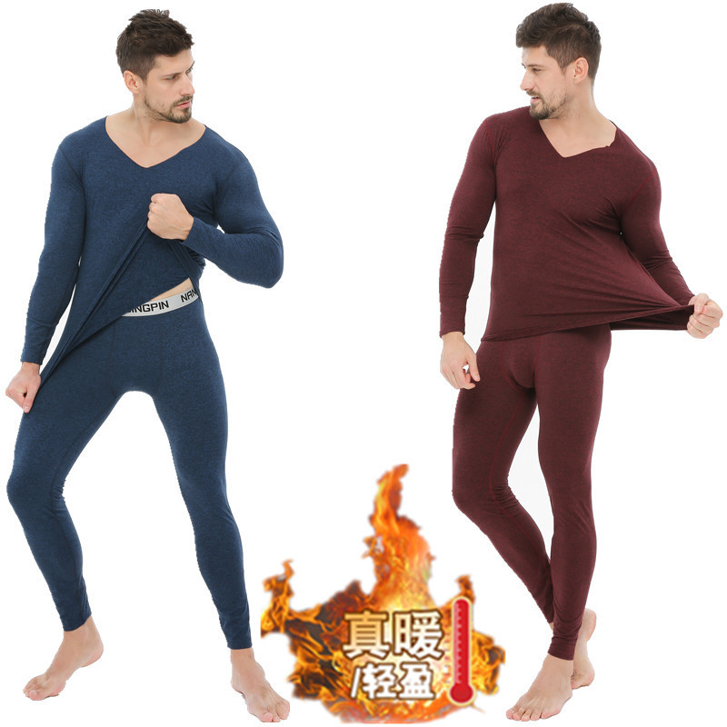 Fall/winter men's and women's thermal underwear plus velvet slim invisible V-neck seamless thermal suit autumn clothing pants a generation of hair