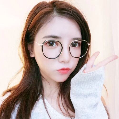 New anti-blue light flat glasses frame for women Korean style internet celebrity plain polygonal myopia manufacturer wholesale finished glasses