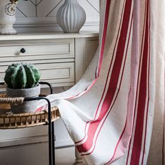 Red striped yarn-dyed finished American-style small window kitchen curtains semi-blackout curtains