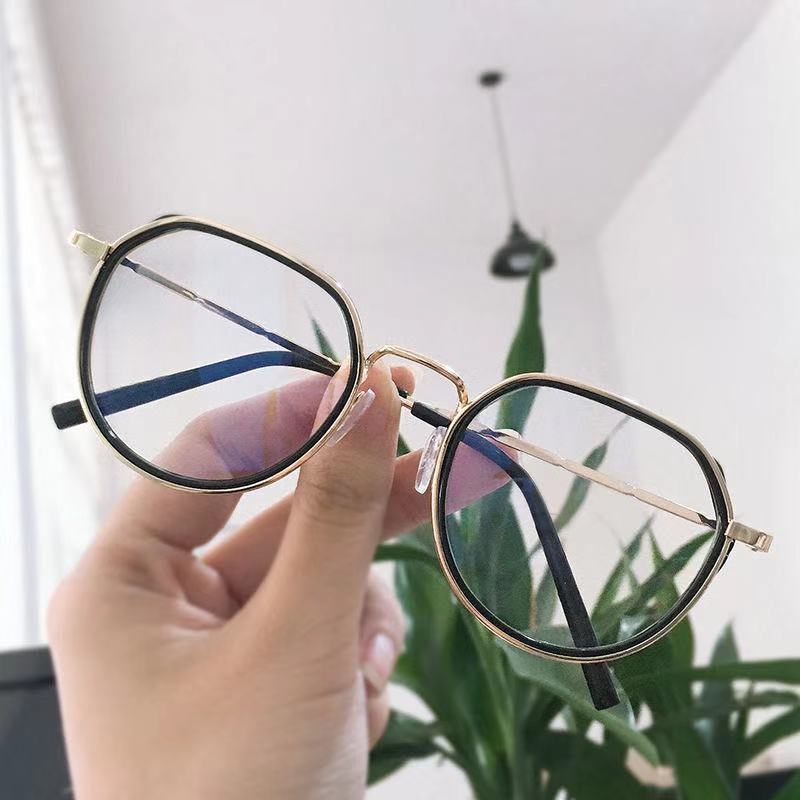 Nuevas gafas de luz anti-azul de estilo coreano de las mujeres gafas polígono marco llano miopía estudiante gafas acabadas fabricante