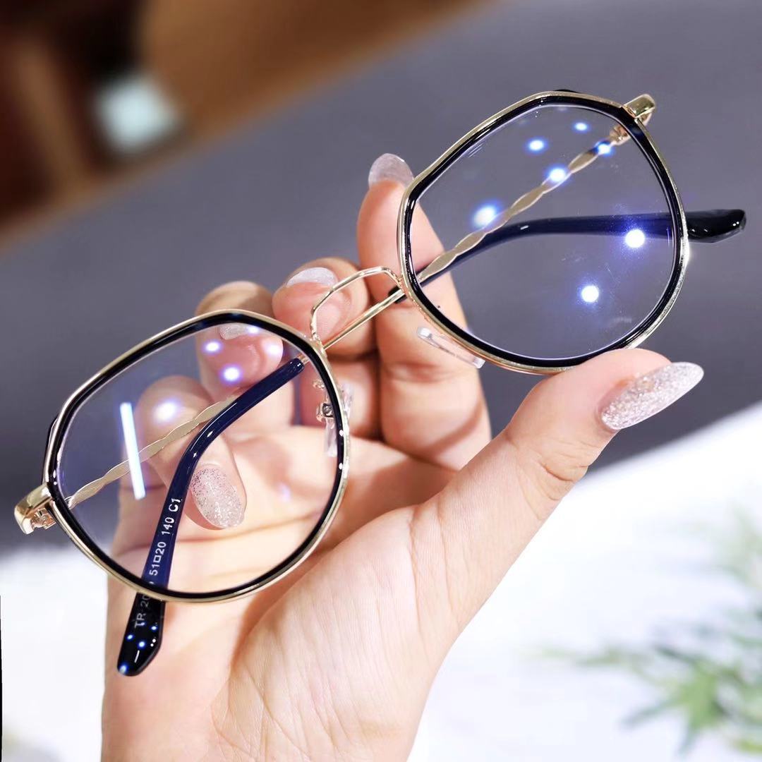 Nuevas gafas de luz anti-azul de estilo coreano de las mujeres gafas polígono marco llano miopía estudiante gafas acabadas fabricante