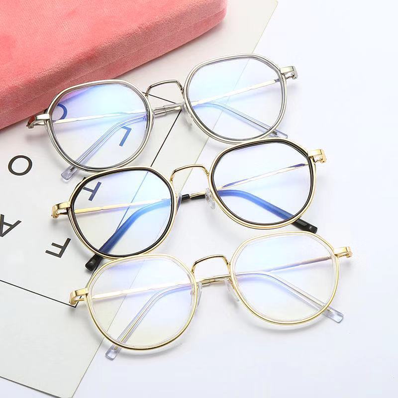 Nuevas gafas de luz anti-azul de estilo coreano de las mujeres gafas polígono marco llano miopía estudiante gafas acabadas fabricante