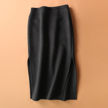 气质通勤手缝毛呢裙黑色半身裙2025秋装新款裙子中长款包臀裙女装