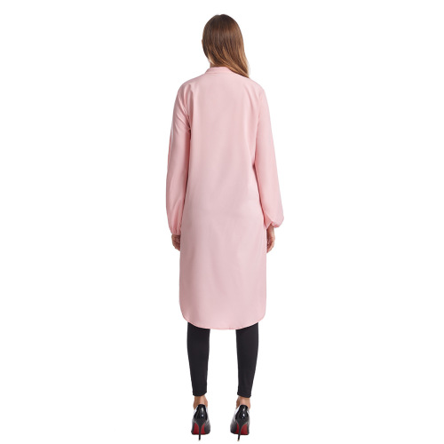 Women's Long Loose Stand Collar Shirt with Long Sleeve Casual Fashion Solid Color Leisure Amazon Hot Sale