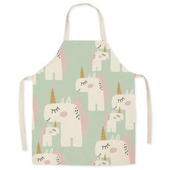 仿麻布藝卡通獨角獸圍裙防油污圍腰親子廚房成人無袖掛脖圍裙製作