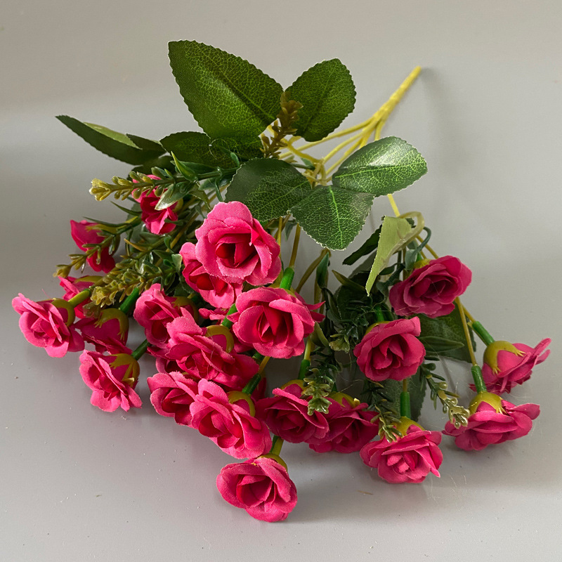 Rosa artificial 25-cabeza pequeña Rosa artificial boda decoración del hogar flor falsa mini pequeño mango manojo flor artificial