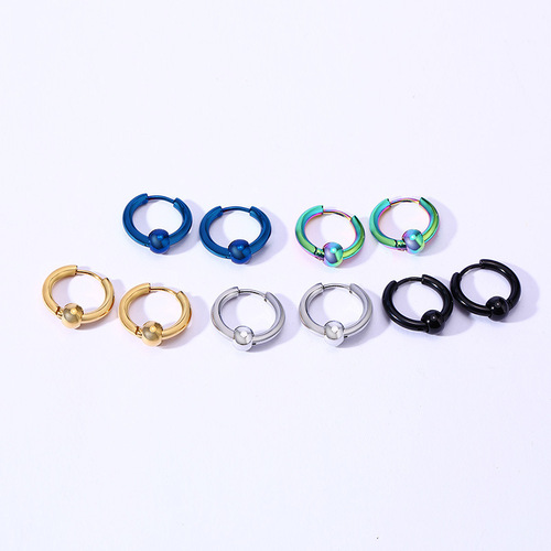 Stall Supply Small Goods Rustless Steel Beads Earrings Black Silver Gold Simple Men's Earrings EH-255