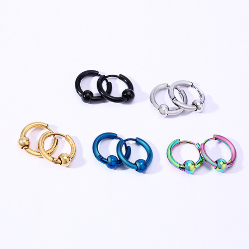 Stall Supply Small Goods Rustless Steel Beads Earrings Black Silver Gold Simple Men's Earrings EH-255