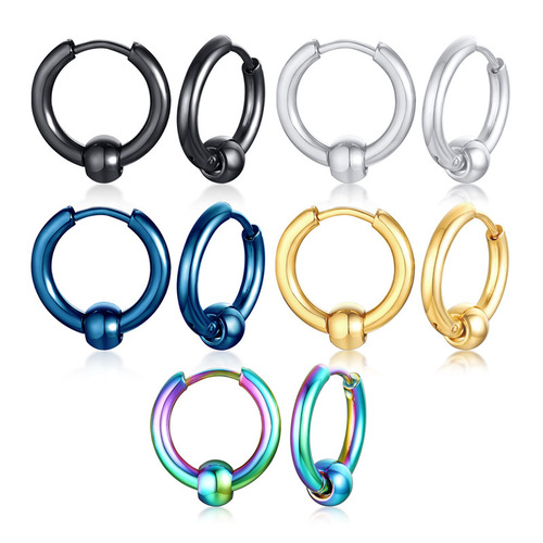 Stall Supply Small Goods Rustless Steel Beads Earrings Black Silver Gold Simple Men's Earrings EH-255